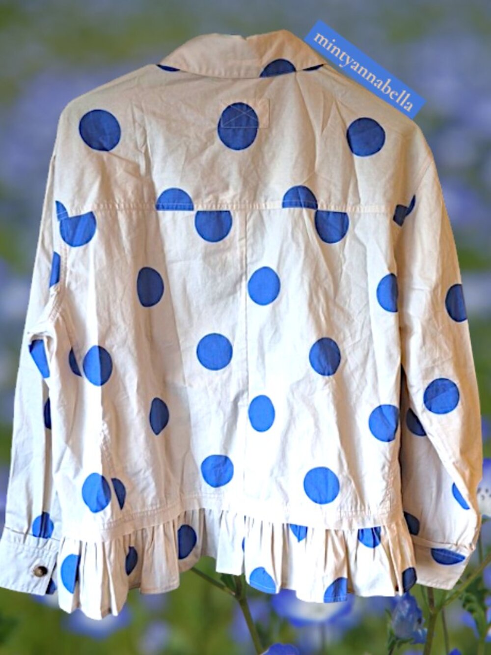 Sewn + Seen Blue Polka Dot Ruffle Hem Button Down